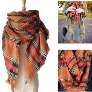🌲🌲🌷New Orange+Brown Tartan Blanket Scarf